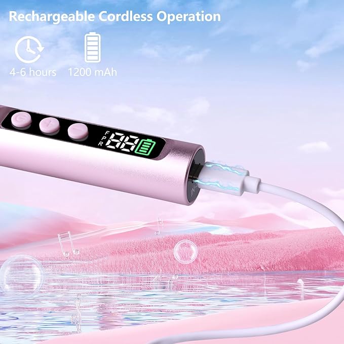 Electric Nail Drill Professional, Cordless NailDrill, 35000RPM Professional NailDrill, Portable Efile Nail Drill Machine for Acrylic and Gel Nail with Manicure and Polishing Tool Set (Pink)