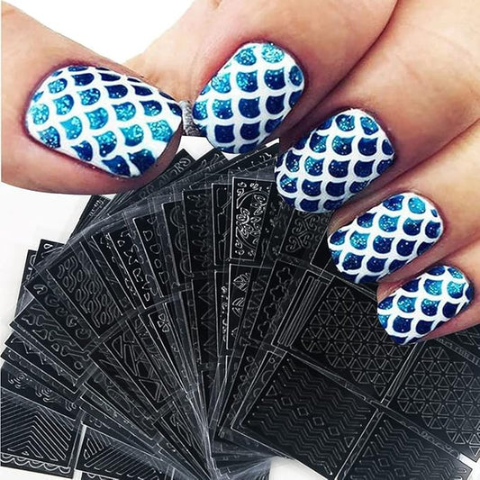 Nail Stencils for Nail Art Reusable,Nail Vinyl Stencils Sticker 144 Pieces 72 Designs,Hollow DIY Manicure Decoration Decals French Tip Nail Guides Supplies（24 Sheets）.