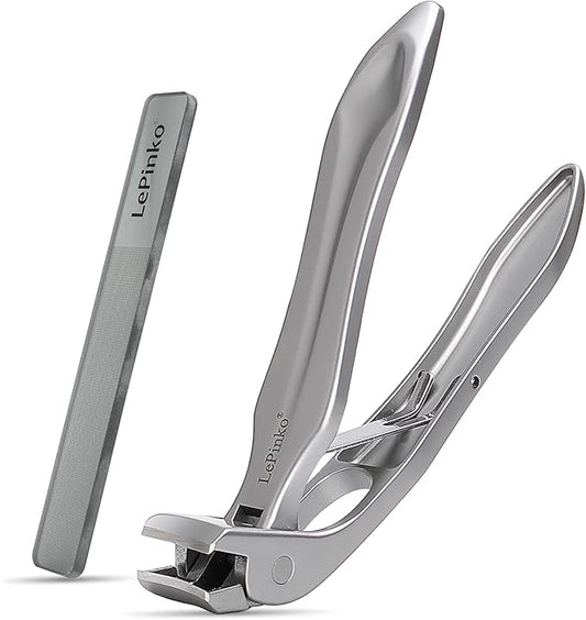 Angled Head Large Toenails Clippers for Seniors, Nail Clipper for Thick Toenails and Fingernails, Nail Cutter with Catcher, Nano Glass Nail Buffer, Gifts for Stocking Stuffers Men Women
