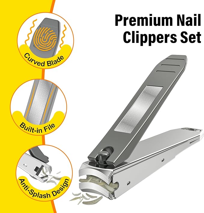 Nail Clipper Set,Premium Stainless Steel Fingernail and Toenail Clipper Cutters with Nail File and Catcher, Sharp Effortless Nail Clippers Tools for Men & Women