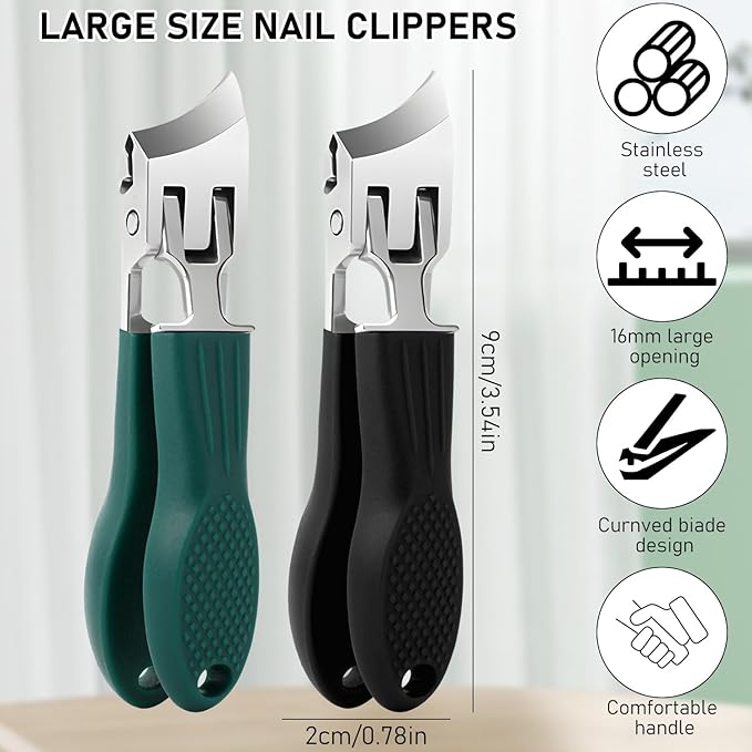 Eagle Beak Beveled Nail Clippers, Wide Jaw Opening Anti-Splash Slanted Nail Clipper Set, Eagle Beak Angled Nail Clippers 3-Piece Set, for Thick and Ingrown Nails (Black)