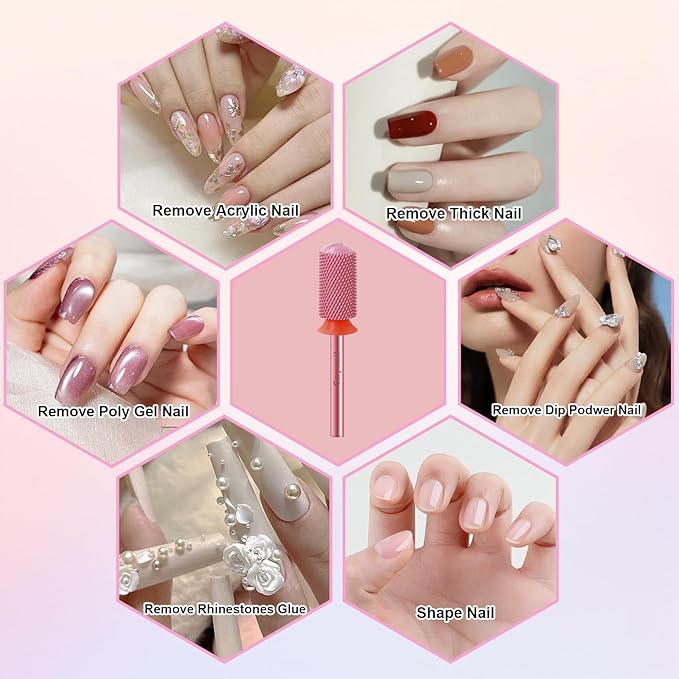 3/32" Large Barrel Smooth Round Top Tungsten Carbide Nail Drill Bit Safety Bit for Gel & Acrylic Removal, 2-Way Rotating Efile Tip, Salon Electric File Accessory (F Grit, Rose Red)