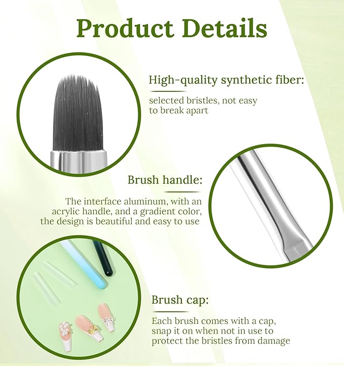 Nail Clean Up Brush, 4Pcs Flat/Oval Nail Polish Remover Brush for Cleaning Mistakes on Cuticles, Builder Gel, DIY Art, Green