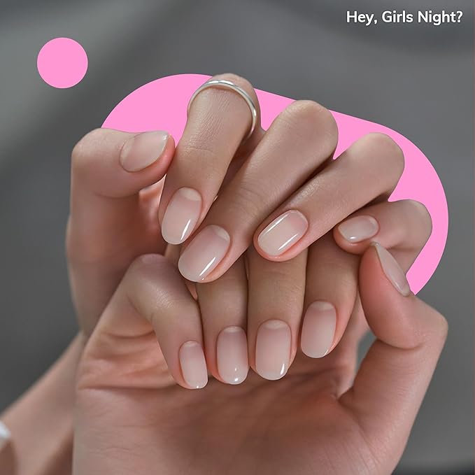 Heyhae Semi Cured Gel Nail Strips | No LED Lamp Needed | Ombre, White, Spring | Easy Apply & Remove, Salon Quality | Includes 28 Strips, 1 Prep Pads, Nail File & Wooden stick - Hey, Girls Night?