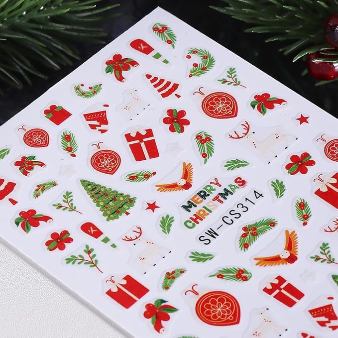 Christmas Nail Art Stickers Decals 3D Christmas Nail Stickers for Nail Art 6PCS Gingerbread Man Candy Cane Santa Claus Holly Cartoon Xmas Nails Design Adhesive Sliders Accessories for Nail Decorations