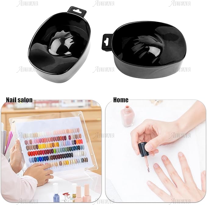 AUEAR, 2 Pack Manicure Bowl Nail Soaking Art Hand Soak Treatment Bowls Tray for SPA Tools (Black)