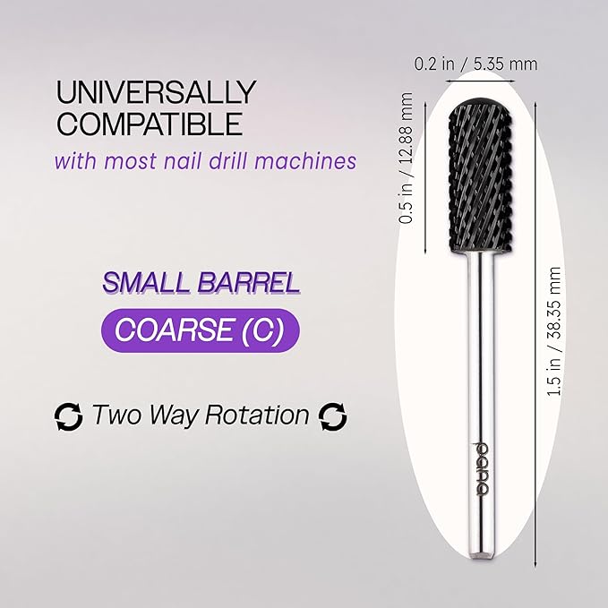PANA 3/32" Small Smooth Round Top Safety Carbide Nail Drill Bit for Gel Polish & Acrylic Removal Nail Salon Manicure Pedicure Electric File Tools (Small Barrel - DLC Black, Coarse)