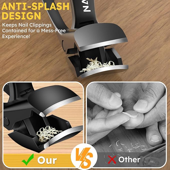 Toenail Clippers for Thick Toenails, Long Handle Nail Clippers for Seniors, Large Fingernail Clipper Angled Head with Catcher, Ergonomic Wide Jaw Opening Heavy Duty Cutter for Men Women