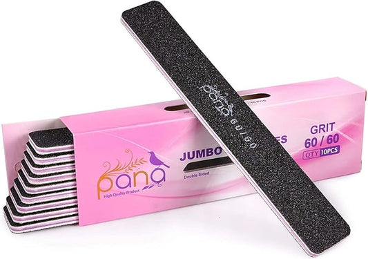 10pcs - PANA Jumbo Double-Sided Emery Nail File for Manicure, Pedicure, Natural, and Acrylic Nails - Black (Grit 60/60)
