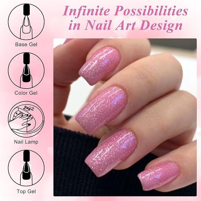 MEET ACROSS 12PCS Gel Nail Polish Set, 12 Colors Gel Nail Kit Art Design Soak Off UV LED,Nail Art Design Gifts for Women (Pink, 12PCS)