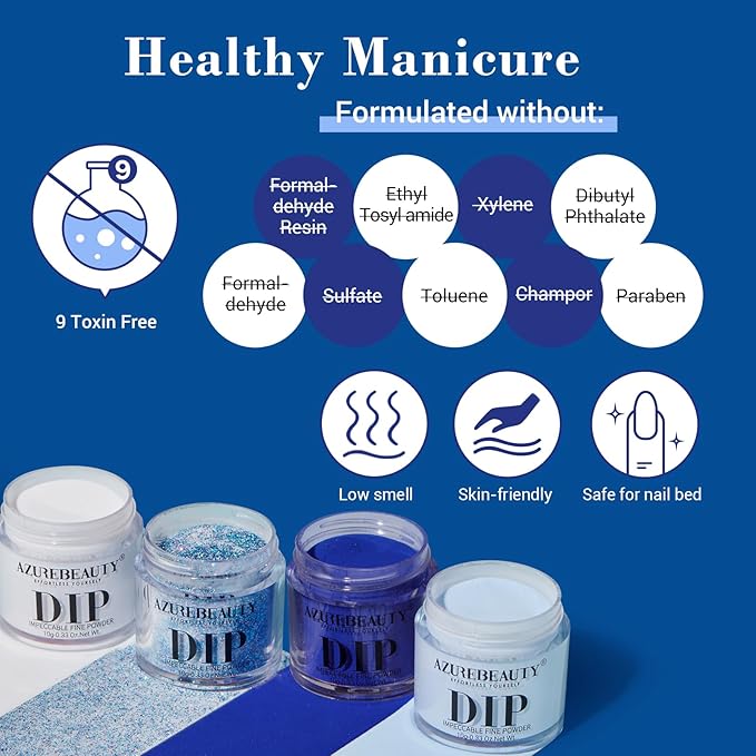 AZUREBEAUTY Christmas Dip Powder Nail Kit Winter White Navy Blue Glitter 4 Colors Acrylic Dipping Powder Liquid Set with Base/Top Coat Activator for French Nail Art Manicure DIY Gift for Women