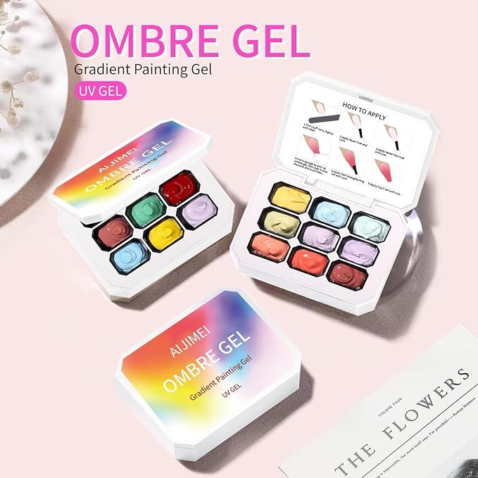 AIJIMEI Ombre Gel, Gradient Painting Gel, Ombre Gel Nail Polish, Including 100 Nail Sponges And Grabbing Pen Suitable For Salons And Family DIY (A1)