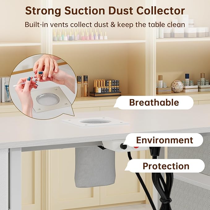 Nail Desk, Manicure Table, Nail Beauty Salon Workstation w/Electric Dust Collector, 8 Fabric Drawers