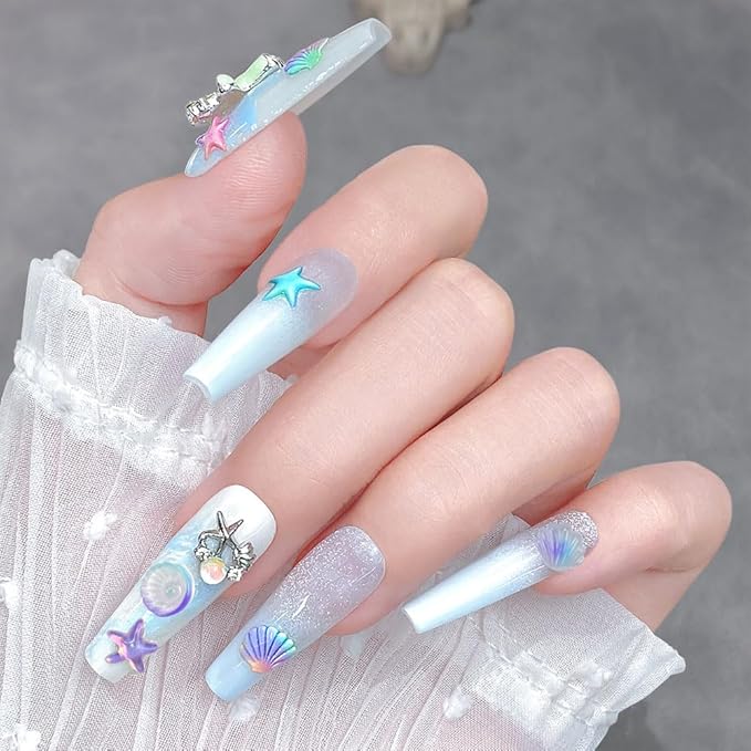 150PCS Beach Nails Charms, Summer Ocean Series 3D Resin Nail Rhinestone Mixed Sea Shell Starfish Dolphin Fishtail Nail Gem for Women Girls Manicure DIY Crafts Accessories