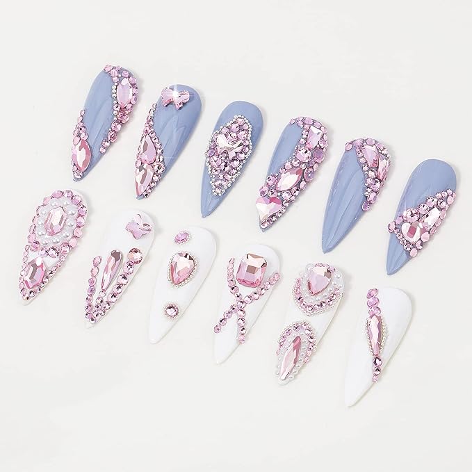 Multi Shapes Light Pink 3D Glass Crystal Nail Rhinestones Kit Mix 0.8mm Silver Nail Round Beads Charm Flatback Gems 5 Grids Flatback Rhinestones Stone Diamond for Manicure Makeup DIY Decoration