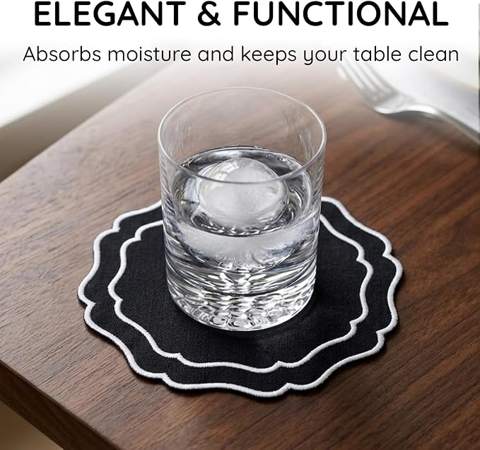 Linen Coasters for Drinks, 4.5 inch, Scalloped Edge, Reusable Handmade Coffee - Image 5