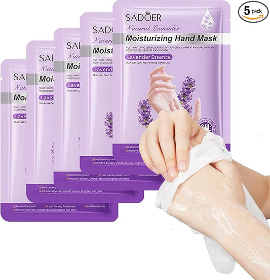 5 Pairs Hands Moisturizing Gloves, Lavender Essence Hand Skin Repair Renew Mask Infused Collagen, Vitamins + Natural Plant Extracts for Dry, Aging, Cracked Hands