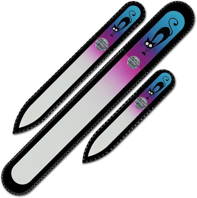 Mont Bleu Set of 3 Cats Crystal Nail Files Hand Decorated with Crystals - Handmade - Czech Tempered Glass
