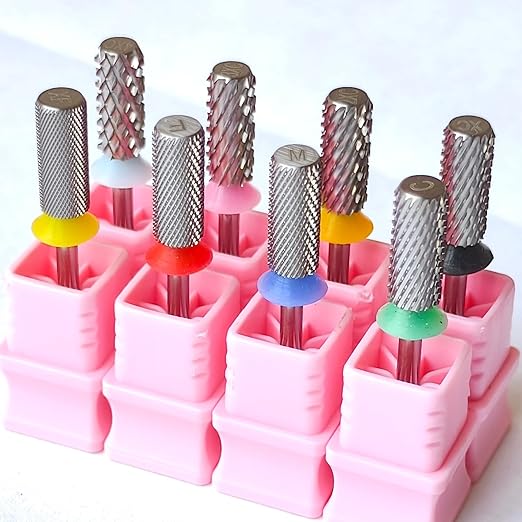 Professional Small Barrel Nail Drill Bits Flat Top, 3/32'' Safety Tungsten Carbide Bits, Two-Way Rotation, Soft and Hard Gel Removal Polishing, Tech and Beginner Bits, Double Coarse.