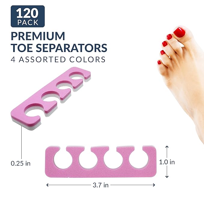 120 PCS Premium Pedicure Toe Separators - Soft & Durable Bulk Salon Pedicure Accessories - 4 Colors