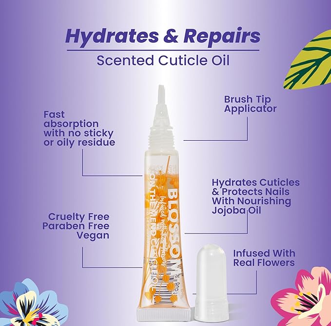 Blossom Cuticle Oil Pen for Nails, On the Mend Scented Travel Nail Oil for Growth and Strength, Infused with Real Flowers 0.34oz, Jasmine