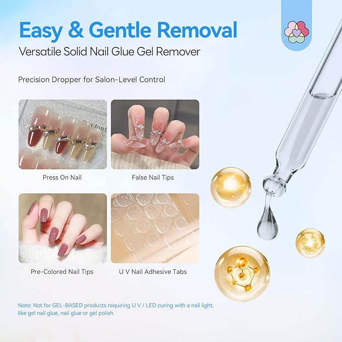 SAVILAND Advanced Nail Glue Remover: 50 ML Solid Nail Glue Gel Remover for Press On Nails Gentle & Easy with Castor Oil VE Gentle Non-Drying Odor-Free Non-Acetone Glue Remover Not for Gel Polish