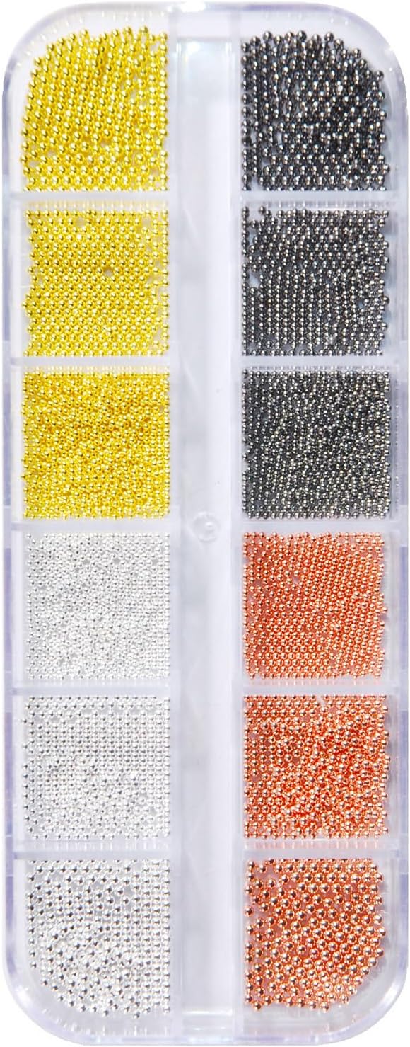 0.8mm Caviar Beads for Nails 6 Sizes Mini Small Stainless Steel Beads Nails Art Decorations Gun Grey Black Charms for Nails DIY Tool Nail Studs Accessories Gold Charms for Nails (Multicolor)
