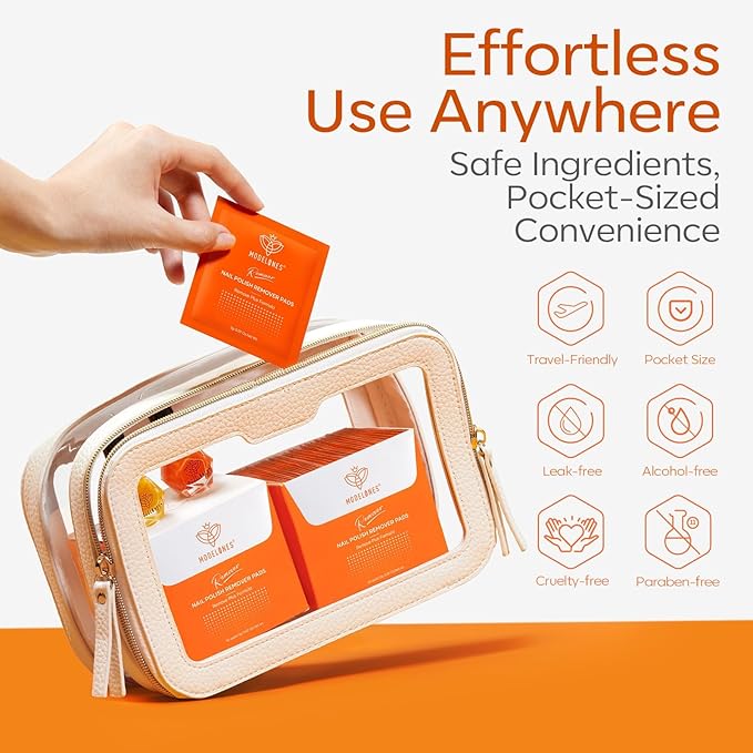 Modelones Nail Polish Remover Pads, Acetone Nail Polish Remover Wipes 50 PCS Professional Individually Wrapped Wet Wipes Easily & Quickly Lemon Smell Glycerin Moisturizing Big Size Portable