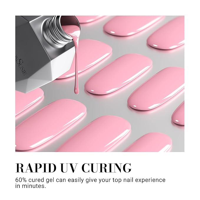 MelodySusie Semi Cured Gel Nail Strips, Candy Pink, Works with Nail Lamps, Salon Quality, Long Lasting, Easy to Apply, Includes 30Pcs, 2 Prep Pads, Nail File and Wooden Stick