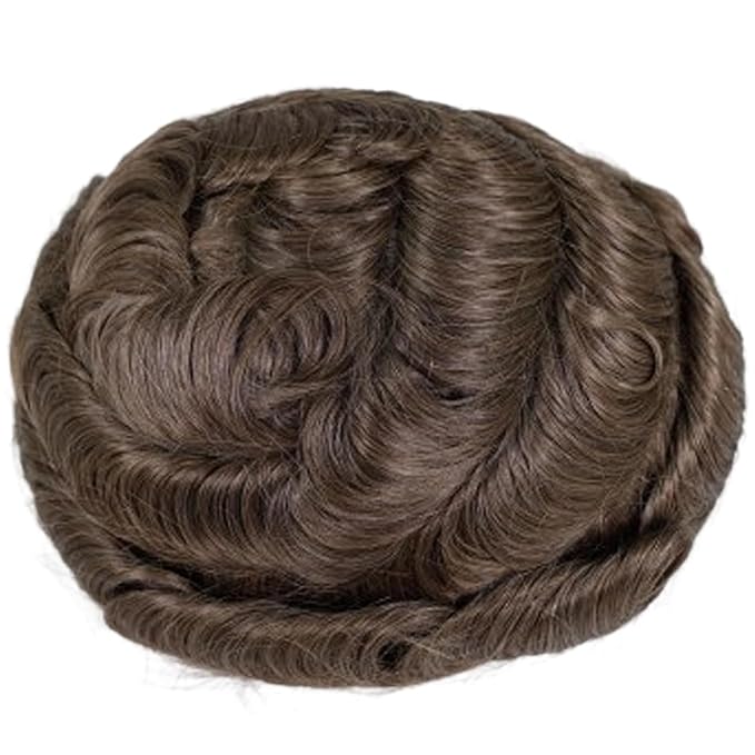 Human Hair Toupee for Men 10x8 Inch,European Human Hair Lace Front Natural Hairline Hair Pieces with 0.06mm Thin Skin PU V-looped Men's Hair Replacement System (#7 color,100% human hair)