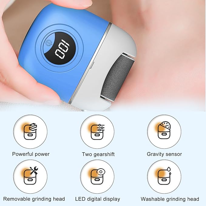 Electric Callus Remover Foot File, 2024 New USB Rechargeable Foot Repair and Grinding Device, Heel Polisher Digital Display, Feet Callus Remover, for Men Women Dry Callus Dead Skin (Blue)