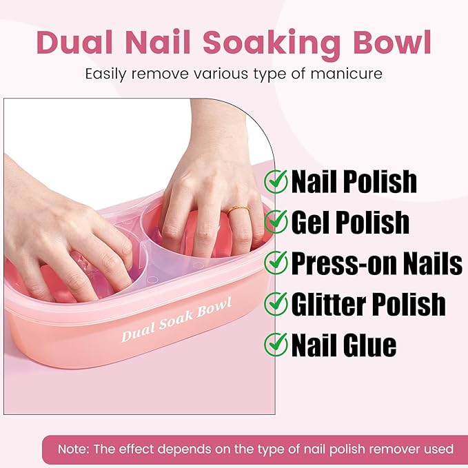 Dual Nail Soaking Bowl Acetone Proof: Nail Polish Acrylic Nail Remover Soak Off Bowl- Dip Powder Remover Manicure Bowl for Salon Home Use (D1-Pink)