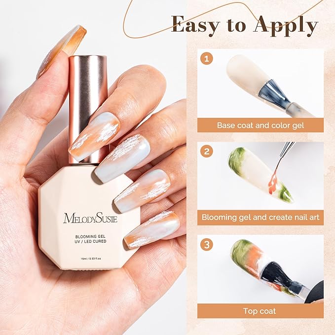 MelodySusie Clear Blooming Gel for Nail Design, Marble Watercolor UV Gel Nail Polish, Spreading Effect Sheer Painting Gel Nail Art Supplies, Nail Salon Manicure at Home for Women, 0.53 Fl Oz