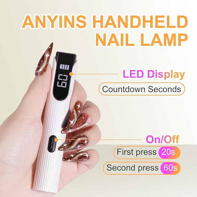Handheld UV Light for Gel Nails, Nude Pink Gel Light for Nails Cordless Nail Lamp Rechargeable with Led Display Nail Dryer for Rhinestone Glue Decoration DIY at Home