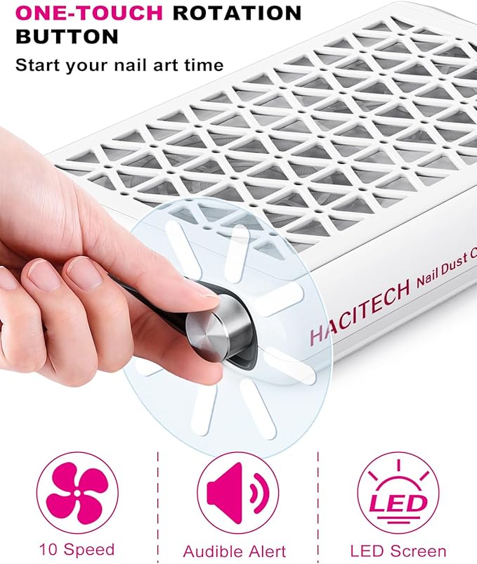 Nail Dust Collector | 1600PA Strong Suction, 10-Level Adjustable Speed, 30 Filter Paper Included | Salon & Home Dust Collector Nail Tech