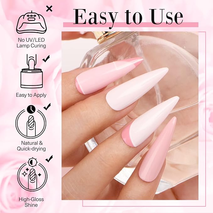 AZUREBEAUTY Dip Powder Nail Kit, 4 Colors Gentle Nude Pink Neutral Skin Dipping Powder System Liquid Set Recycling Tray with Base & Top Coat Activator for French Nail Art Manicure Salon DIY at Home