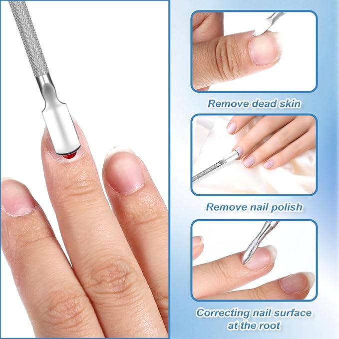 5 Pcs Dual Head Cuticle Pushers,Metal Cuticle Pusher and Scraper Stainless Steel Nail Scraper Nail Cleaner Tool Care Tool for Professional Salon & Home Manicure
