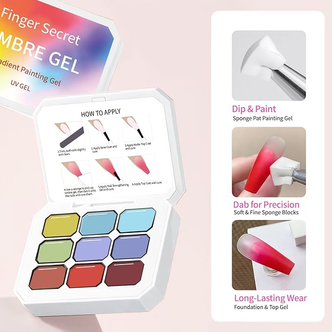 Ombre Gel Nail Polish Nail Sponges for Ombre 9 Series Colorful Blush Effect Gradient Painting Gel for Ombre Nails Multistyle French Manicure Nail Art DIY Home (A8)