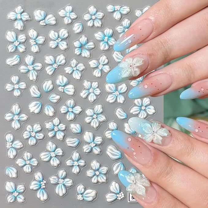 Flower Nail Sticker for Nail Art,Spring Nail Decals Embossed 5D Embossed Crystal Camellia Four-Petal Floral Nail Design Lovely Flowers for Nails Adhesive Gel Slider Charm Decor Manicure Accessories