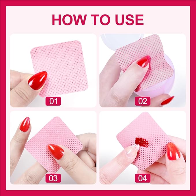 Lint Free Nail Wipes, 1200PCS Pink Lint Free Wipes Non-woven Fabric Gel Polish Remover Super Absorbent Soft Nail Polish Remover for Nail Salon, Home DIY