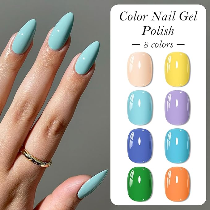 MEET ACROSS 1 Step Gel Polish Set Nail Art Manicure 3 in 1 Gel Kit Soak Off LED Gel Nail Varnishes No Need base gel top coat (Set-2, 8PCS)