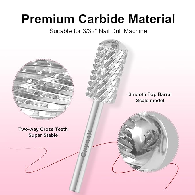 3/32" Large Barrel Smooth Round Top Tungsten Carbide Nail Drill Bit Safety Bit for Gel & Acrylic Removal, 2-Way Rotating Efile Tip, Salon Electric File Accessory (XXC Grit, Silver)