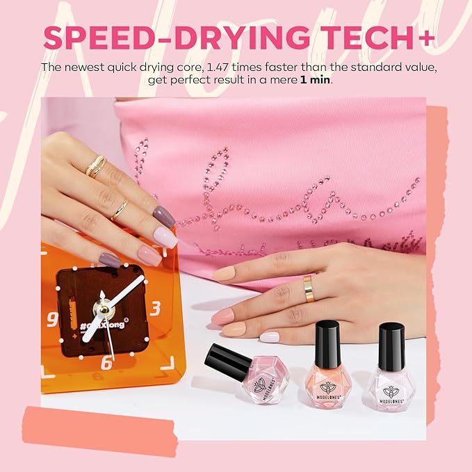 modelones Nail Polish Set, 6 Colors Natural Nude Nail Polish Bubble Bath Quick Dry Skin Tone Glitter Summer Nail Polish Kit Fingernail Polish Nail Art Salon Home Gifts For Women Girl