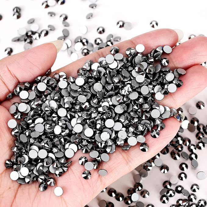 Novani Rhinestones Flatback Rhinestones Glass Gems Stones Jewels Round Gemstones Non-Hotfix Crystal for Nail Crafts,SS12,1440 Pieces,Hematite Black