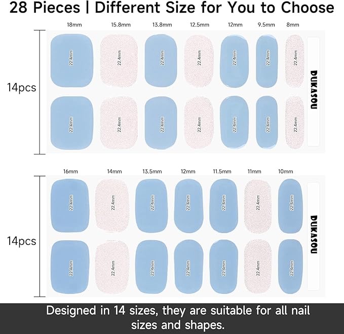 Semi Cured Gel Nail Strips, 28 pcs UV Gel Nail Stickers Full Nails Wraps for Women Home DIY Nails Art, UV Light Required(Sky Blue)