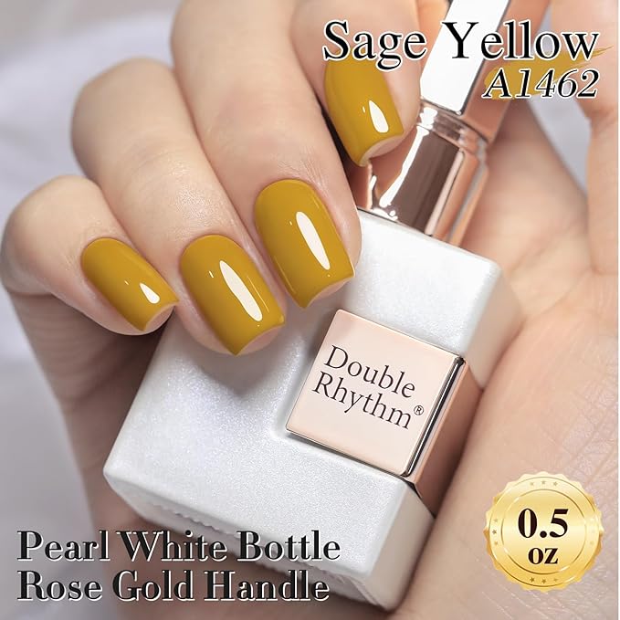 Double Rhythm Gel Polish 15ML Jelly Sheer Pastel Light Milky Color Pearl White Bottle 1 PC 0.5 OZ Full Size Nail Art Salon at Home (Yellow-D1462)