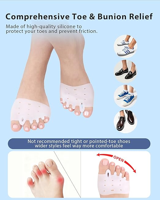 Silicone Toe Separators, Spacers Bunion Corrector for Women Men, Toe Straightener,Breathable Soft and Comfortable Silicone Foot Cushions (4 Pairs)