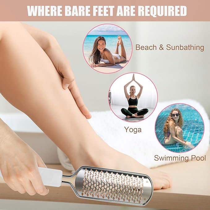 OWIIZI Foot File Pedicure Foot Scrubber for Callus Remover, Stainless Steel Foot Exfoliator Grater Feet Rasp Scraper Hard Cracked Dead Skin Removers for Wet and Dry Foot