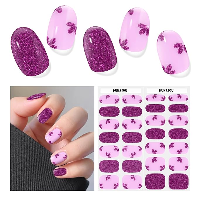 Semi Cured Gel Nail Strips,28 Pcs Nail Stickers for Women(Shiny),Gel Stickers for Nails UV Light, Includes Prep Pads, NailFile & Wood Stick