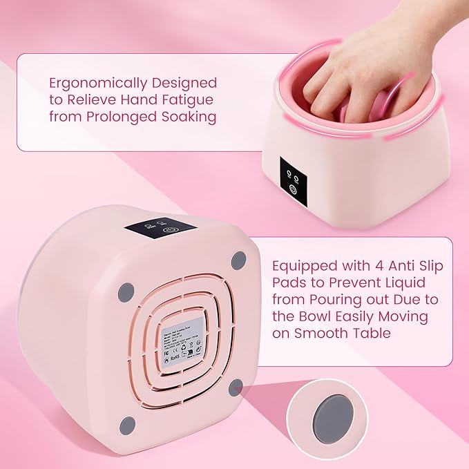 Quaferen Nail Soaking Bowl Heated: 50% Faster Soak Off Gel Polish Dip Powder Remover Bowl- Electric Soak Off Acrylic Nail Remover Manicure Bowls for Salon Home